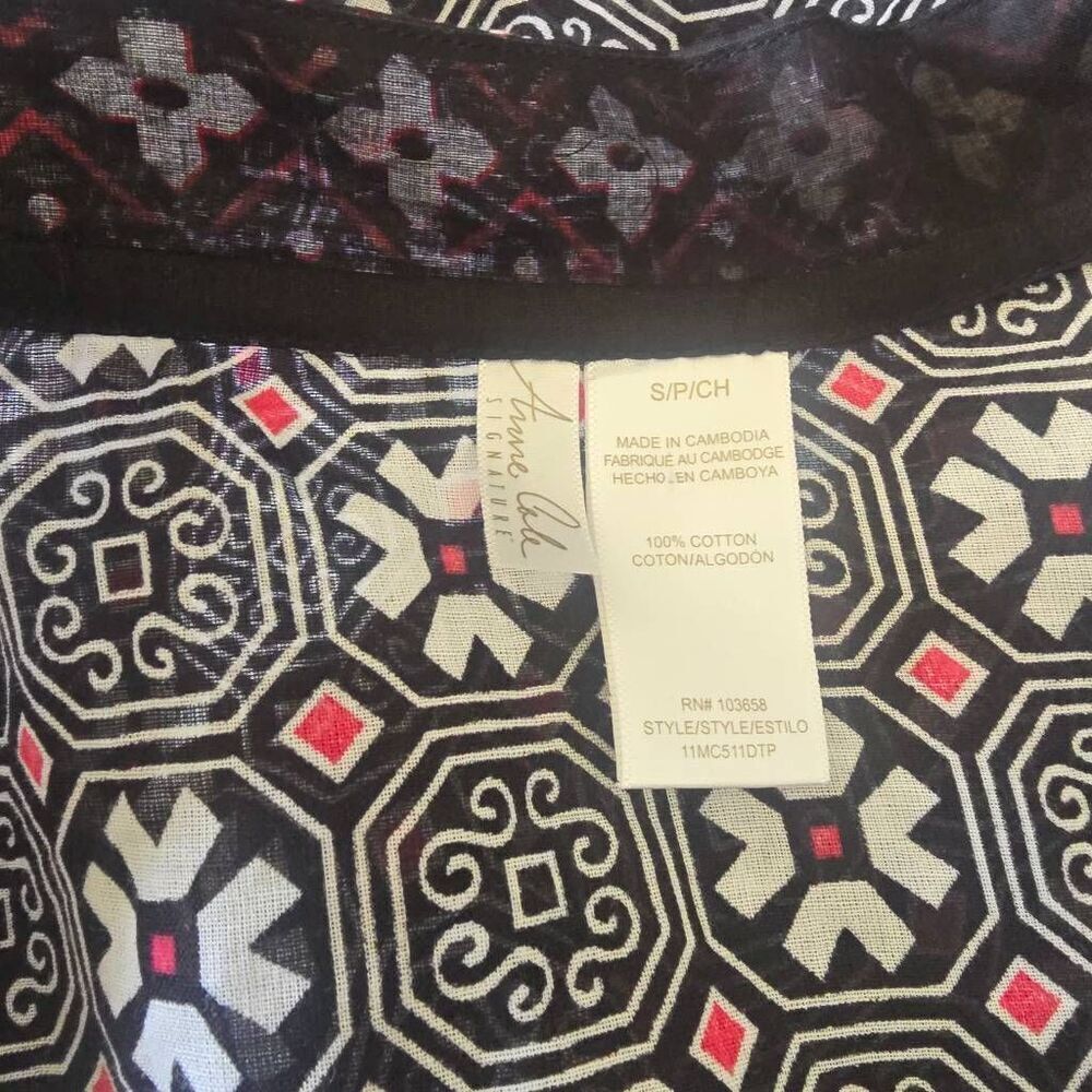 Anne Cole Collections Deep V-Neck Tunic, Blk/Pink/Wht, Cotton, Thigh Lgth.NWOT, - Picture 9 of 9